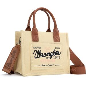 Wrangler Cream and Brown Canvas Tote 11"L * 4.5"W * 8.8"H